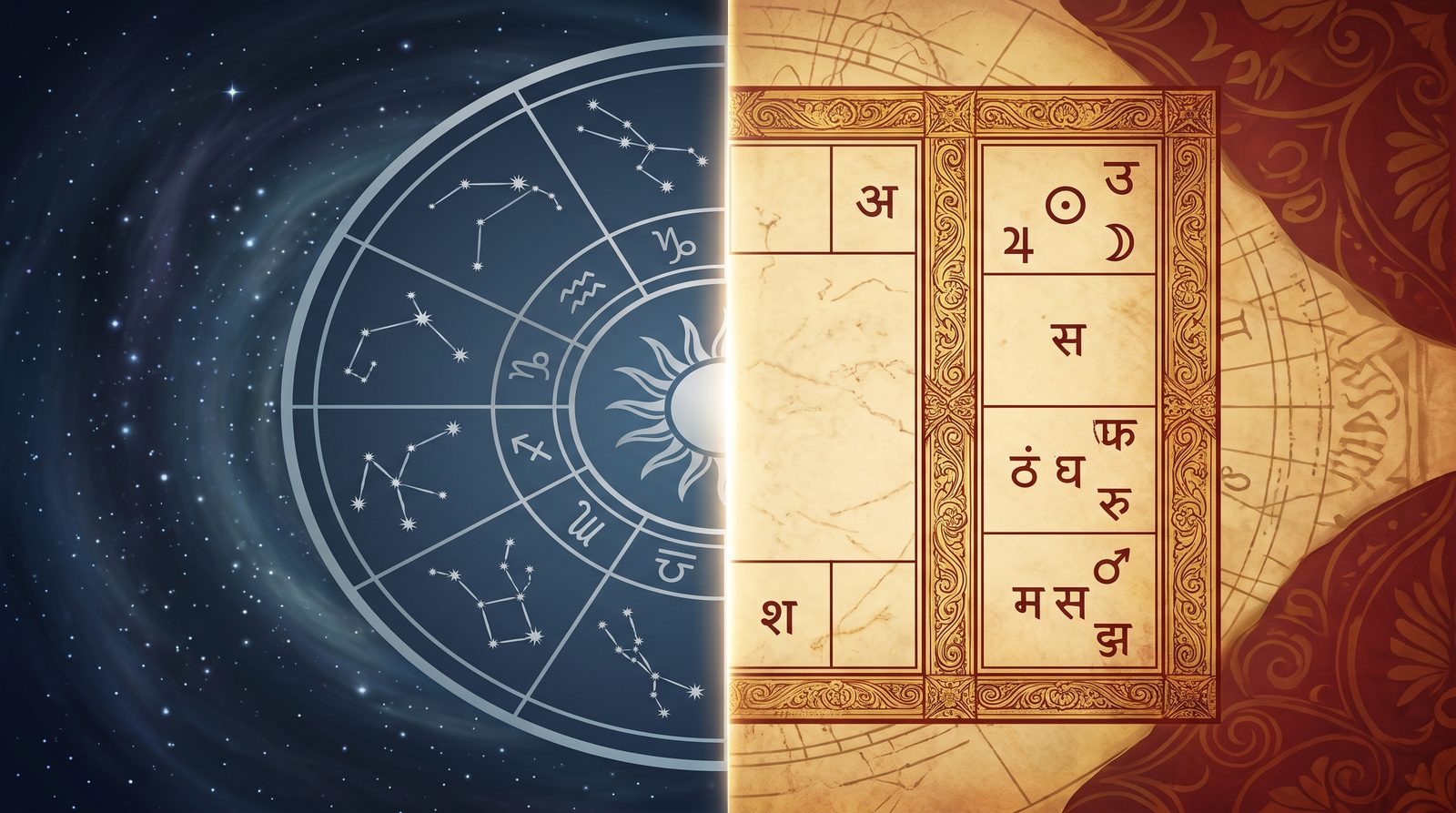 Western tropical zodiac wheel versus Vedic sidereal Rashi chart comparison